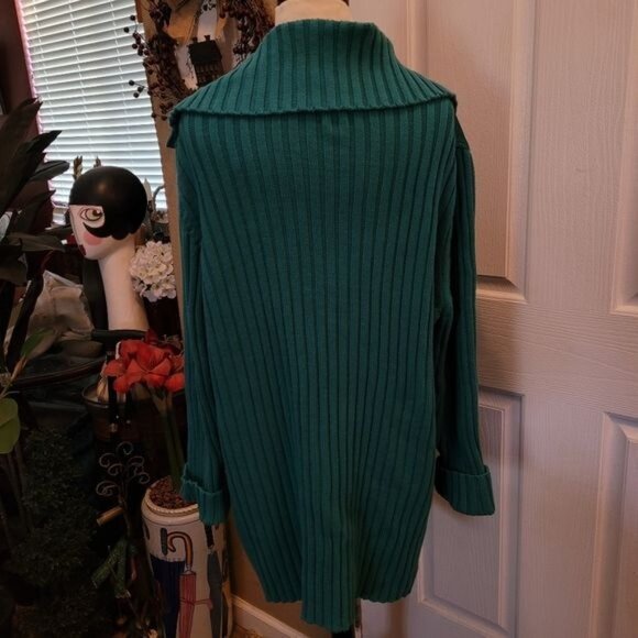 D & Co. Corduroy sweater jacket aqua green teal 1X 16 18 spring summer cardigan - Picture 4 of 6